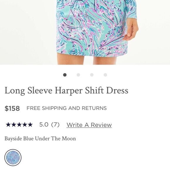 Lilly Pulitzer Size M Long Sleeve Harper Shift Dress Bayside Blue Under The Moon - Picture 9 of 9